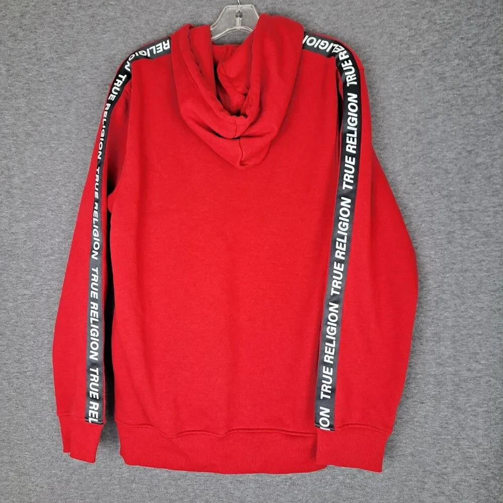 True Religion Men's Red Fleece Pullover Hoodie Size Medium‎